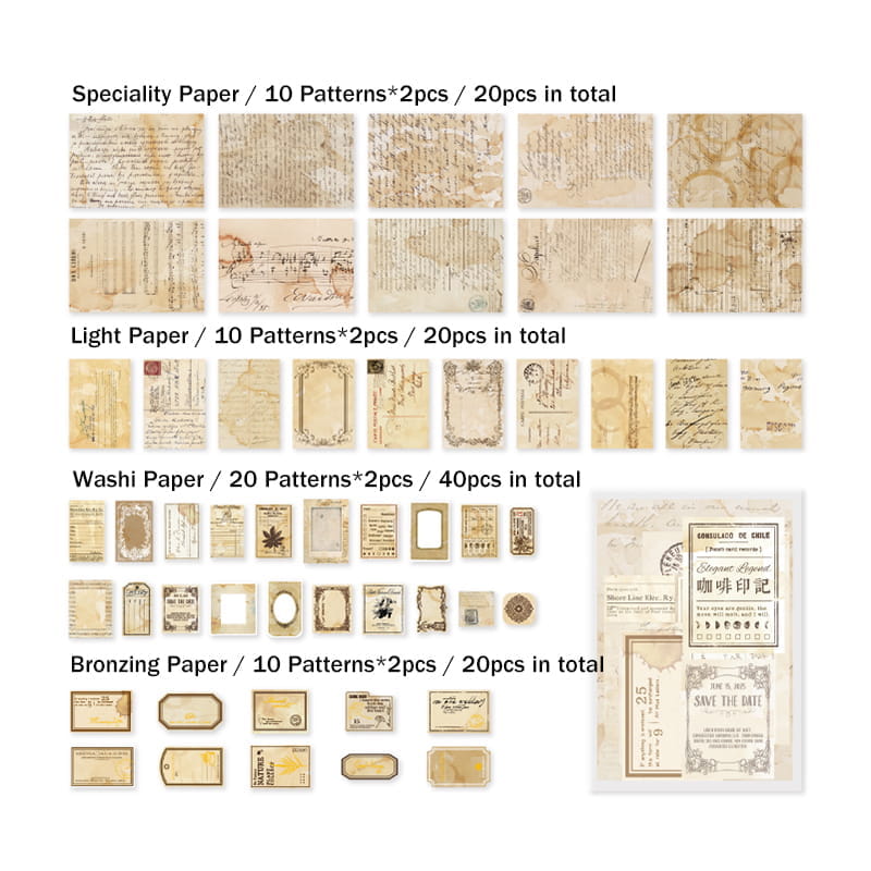 100 PCS Vintage Scrapbooking Material Pack