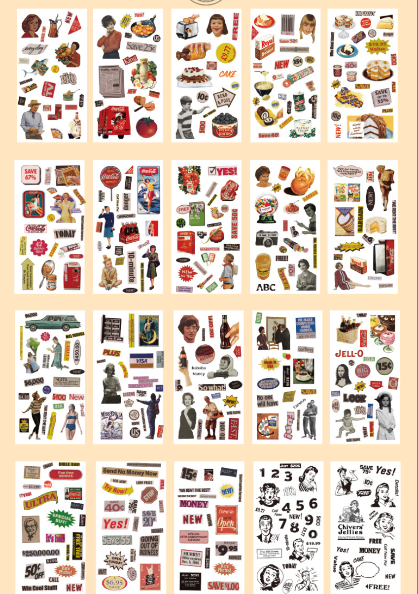 20 Pages Precut Vintage Stickers Book