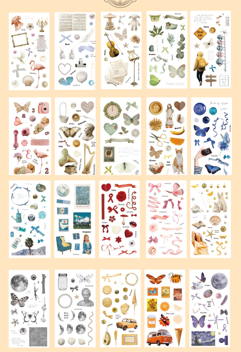 20 Pages Precut Vintage Stickers Book