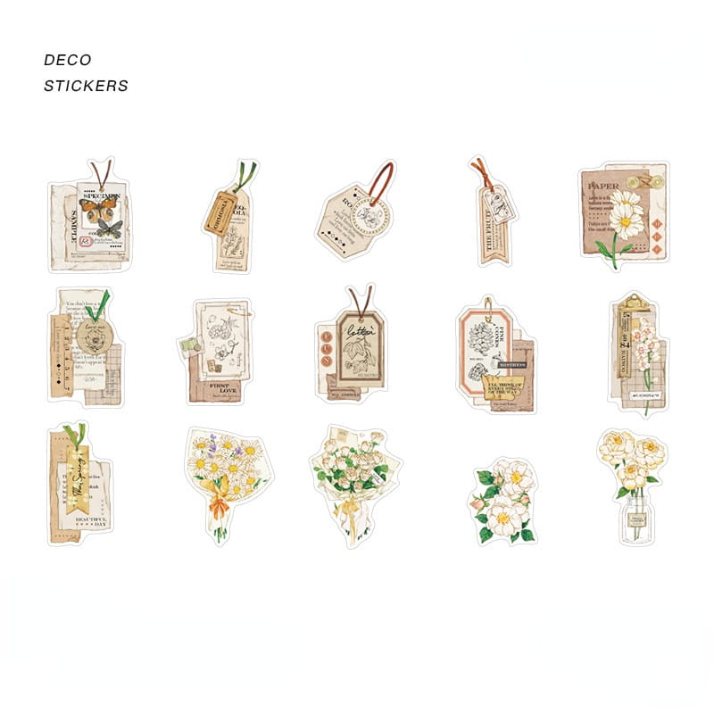 30 PCS Floral And Label Decor Stickers