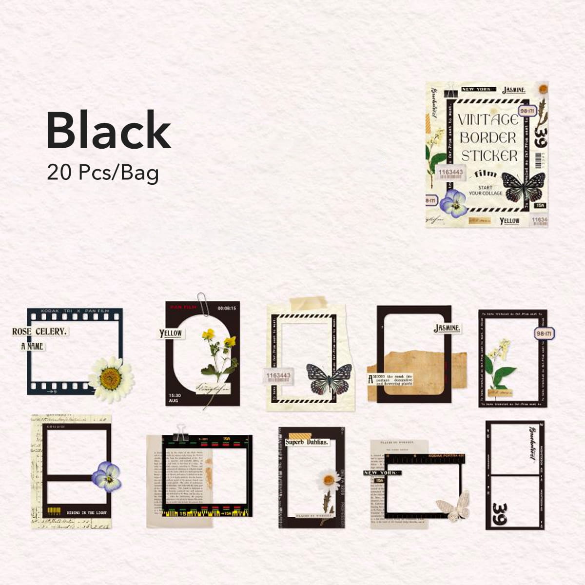 20PCS Retro Border Stickers Pack