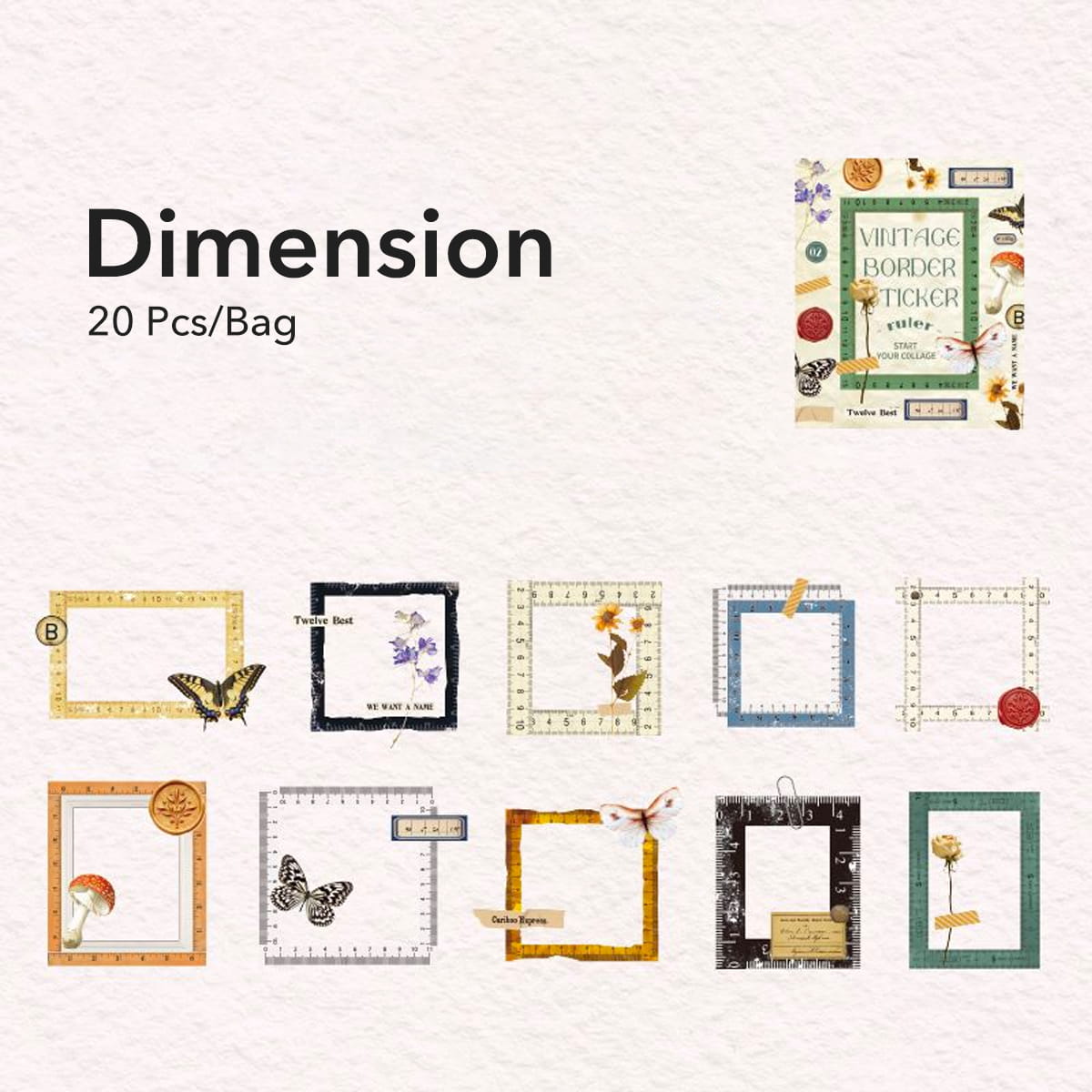 20PCS Retro Border Stickers Pack