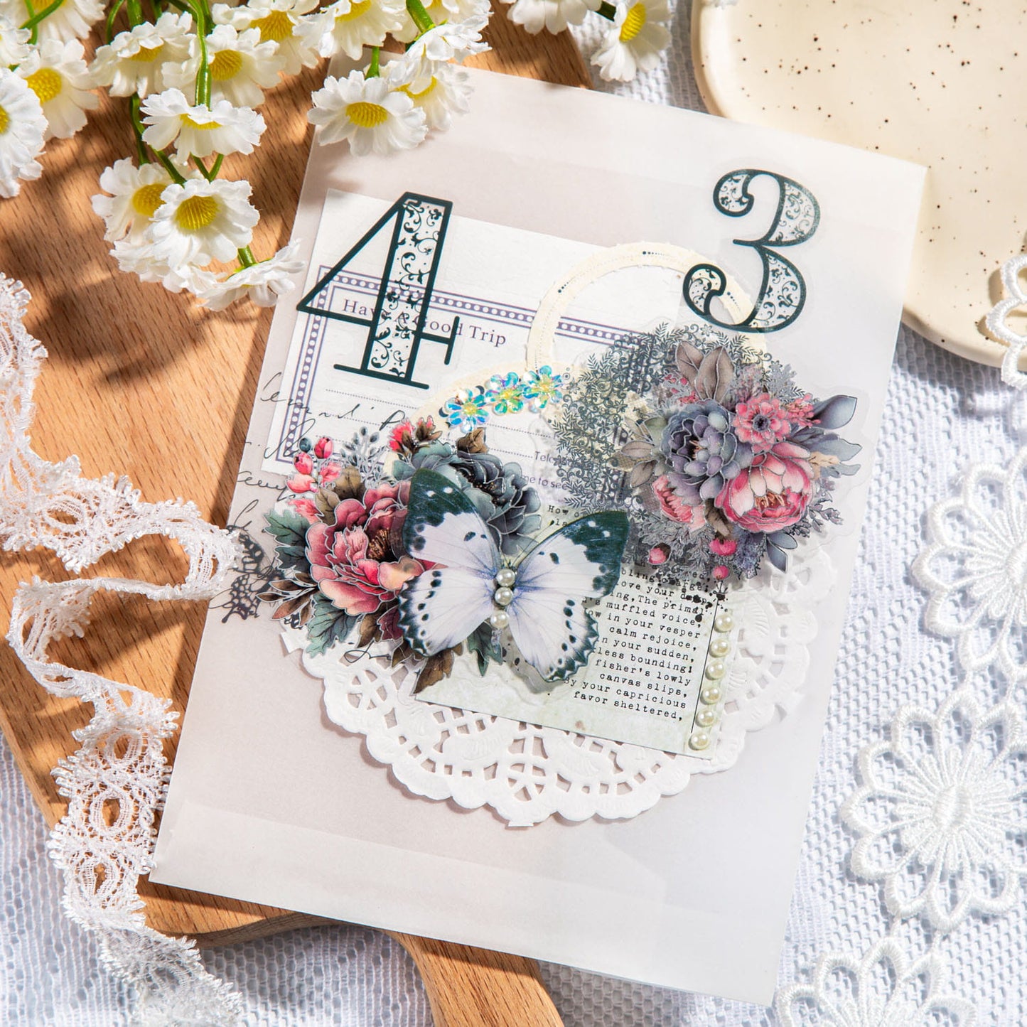 Lace Collage Silver Journal Sticker