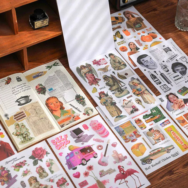 20 Sheets Vintage Precut Washi Paper Sticker Book