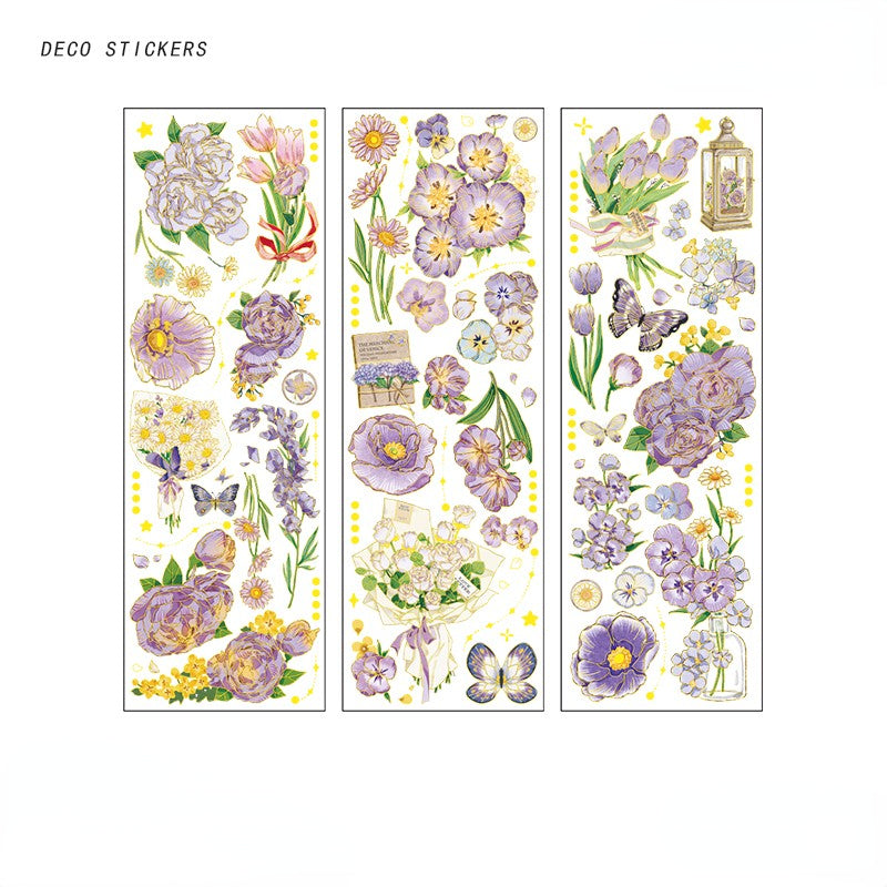 12 Sheets Dazzling Floral Bronzing Decor Stickers