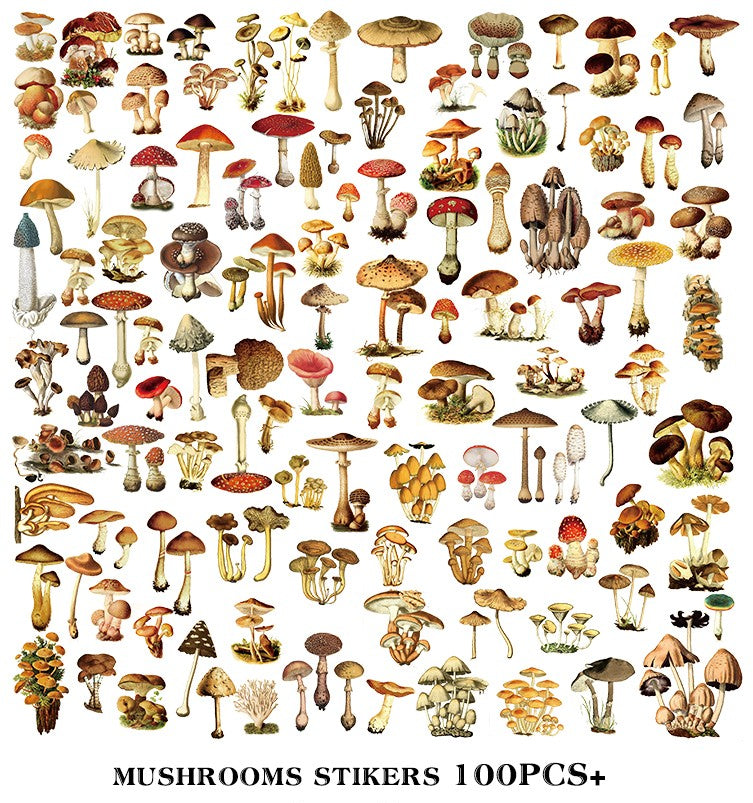 100 PCS Mushroom Vellum Stickers