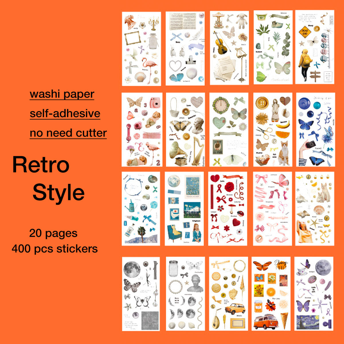 20 Pages Past Year Vintage Precut Stickers Book